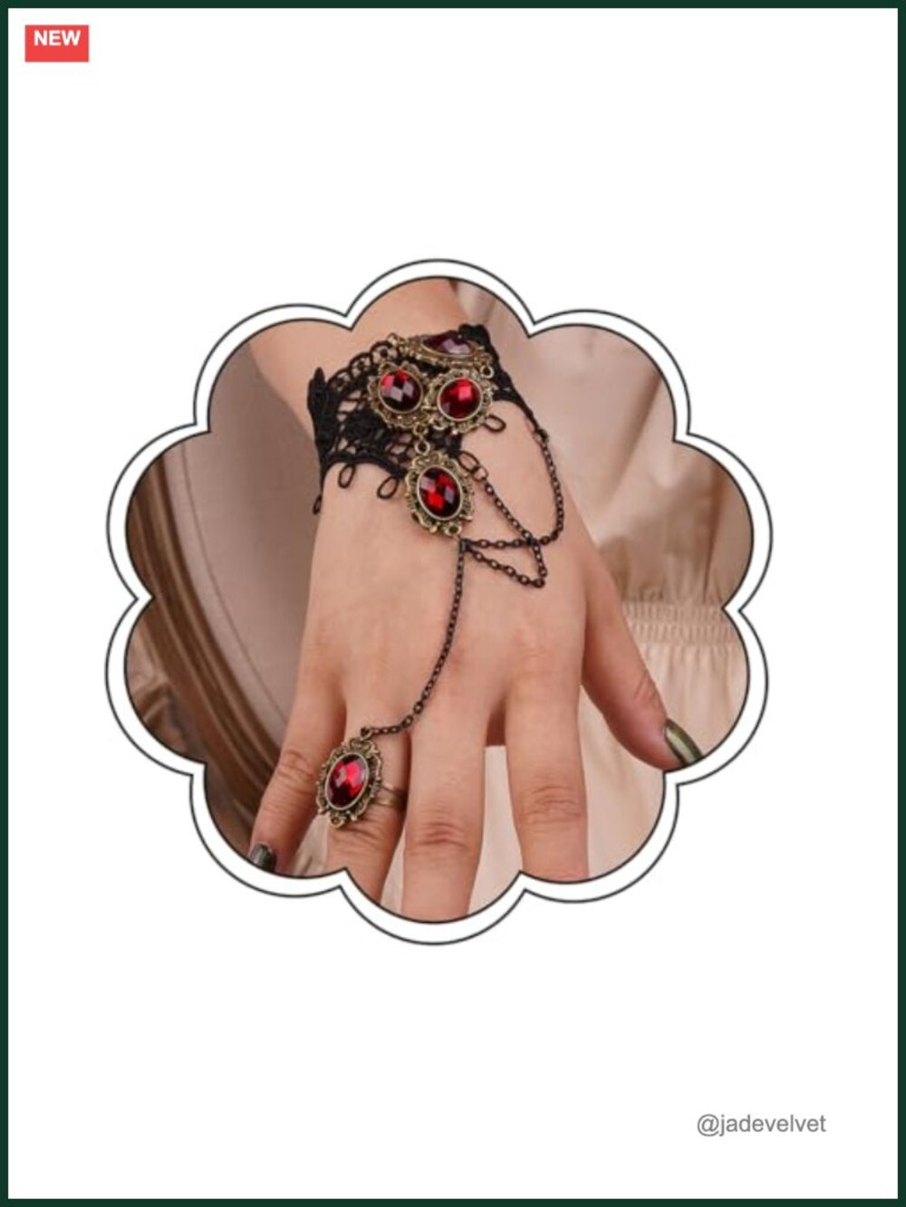 Steampunk Lace Wristband with Finger Ring Victorian Hand Harness for Women